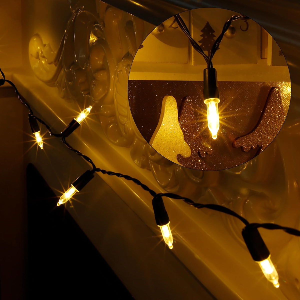 Joliyoou 16 Ft 50 LEDs Warm White Christmas String Lights
