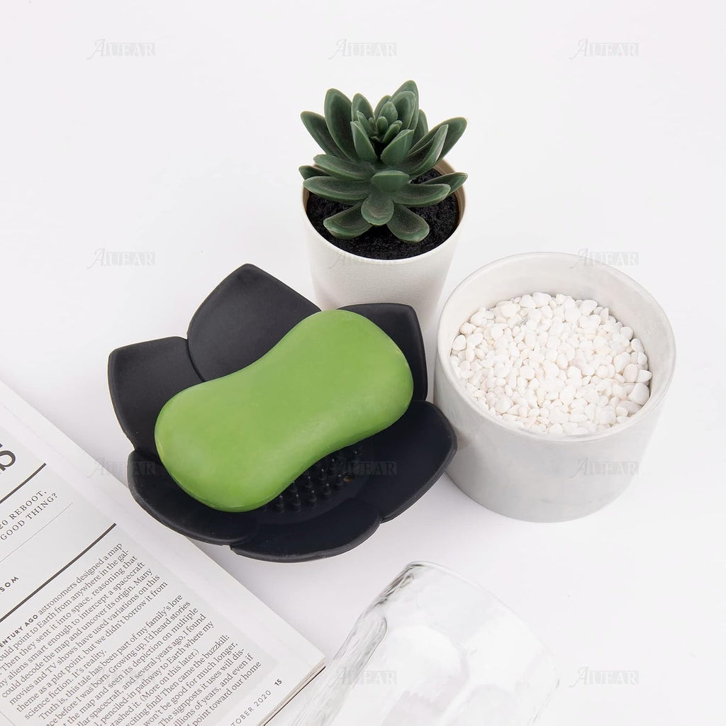 AUEAR, 3 Pack Silicone Lotus Soap Holder Flower Dish for Shower Bathroom Kitchen