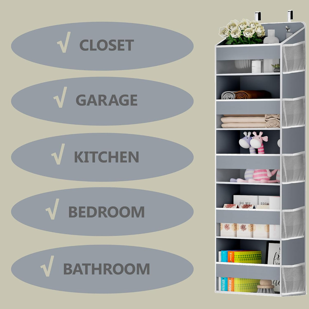 One Pack Hanging Closet Over The Door Organizer with 5 Shelf Storage for Bedroom, Bathroom, Pantry, Large Capacity Transparent Pockets for Behind Doors
