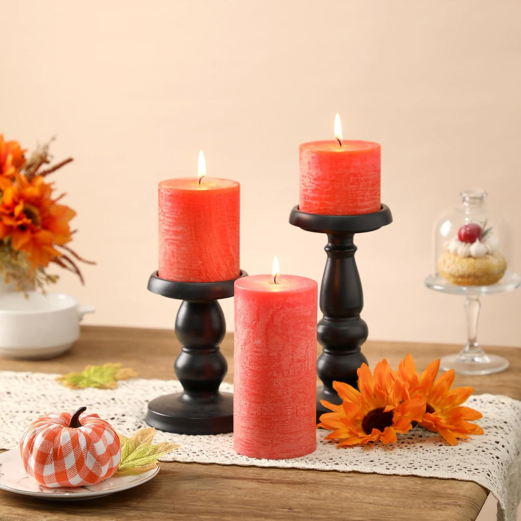Orange Pillar Candles, 3x3 Inch Fall Pillar Candles Set of 3