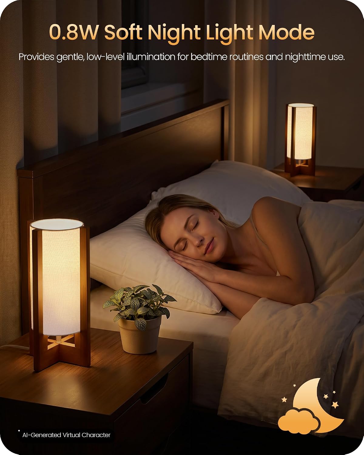 Table Lamps Set of 2, 13.4" Small Bedside Lamps with LED Bulb