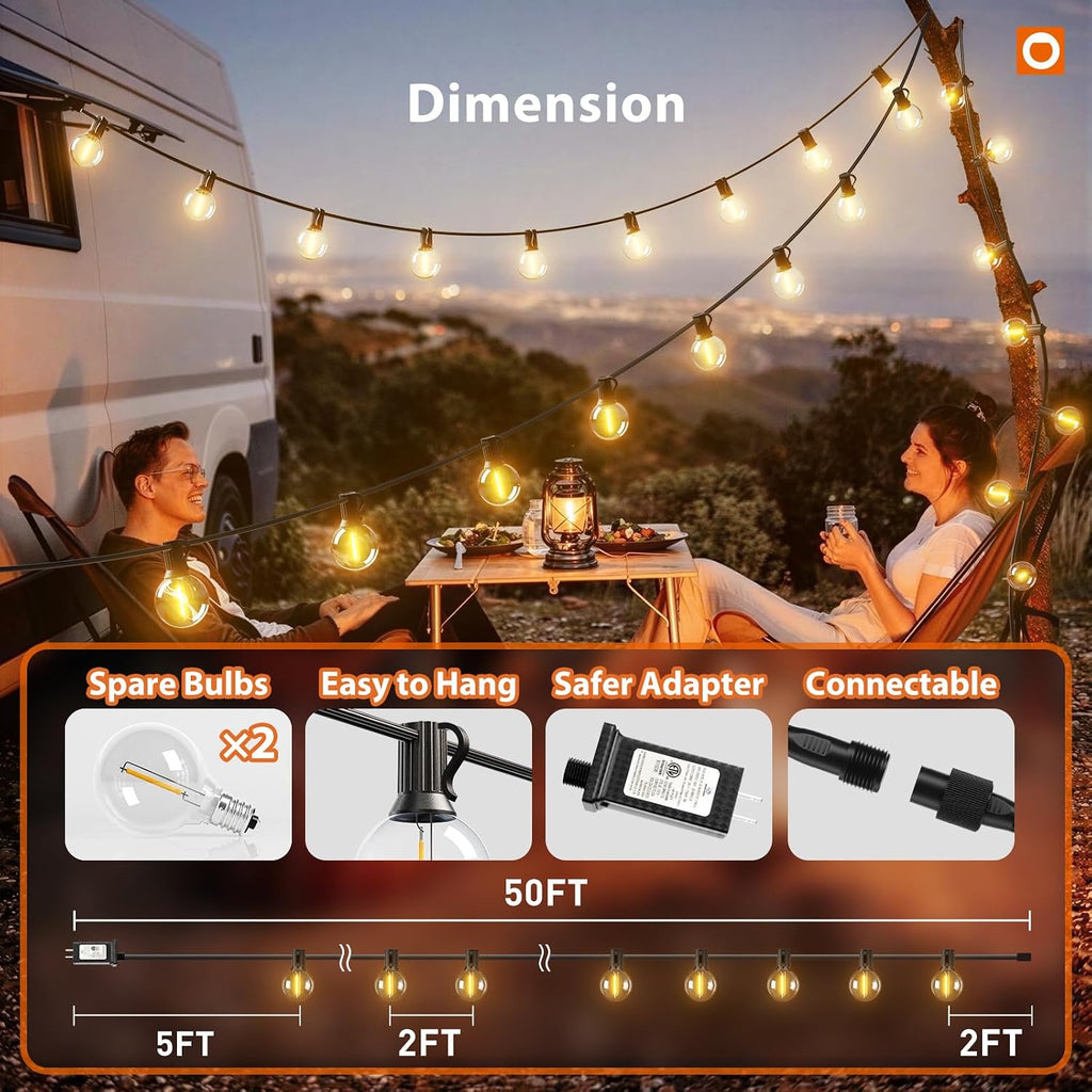 addlon Outdoor String Lights 50FT G40 with Remote 27 LED Shatterproof Bulbs