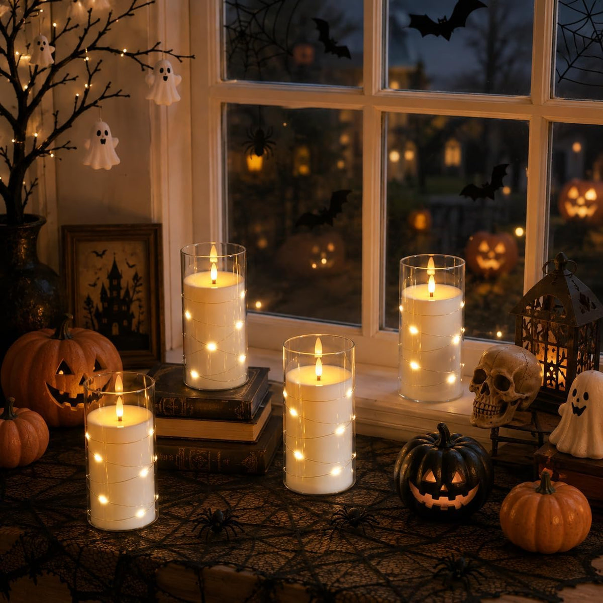 Flickering Flameless Candles with Remote Timer, 6pcs LED Battery Operated Candles with Embedded String Lights White, D3 H6