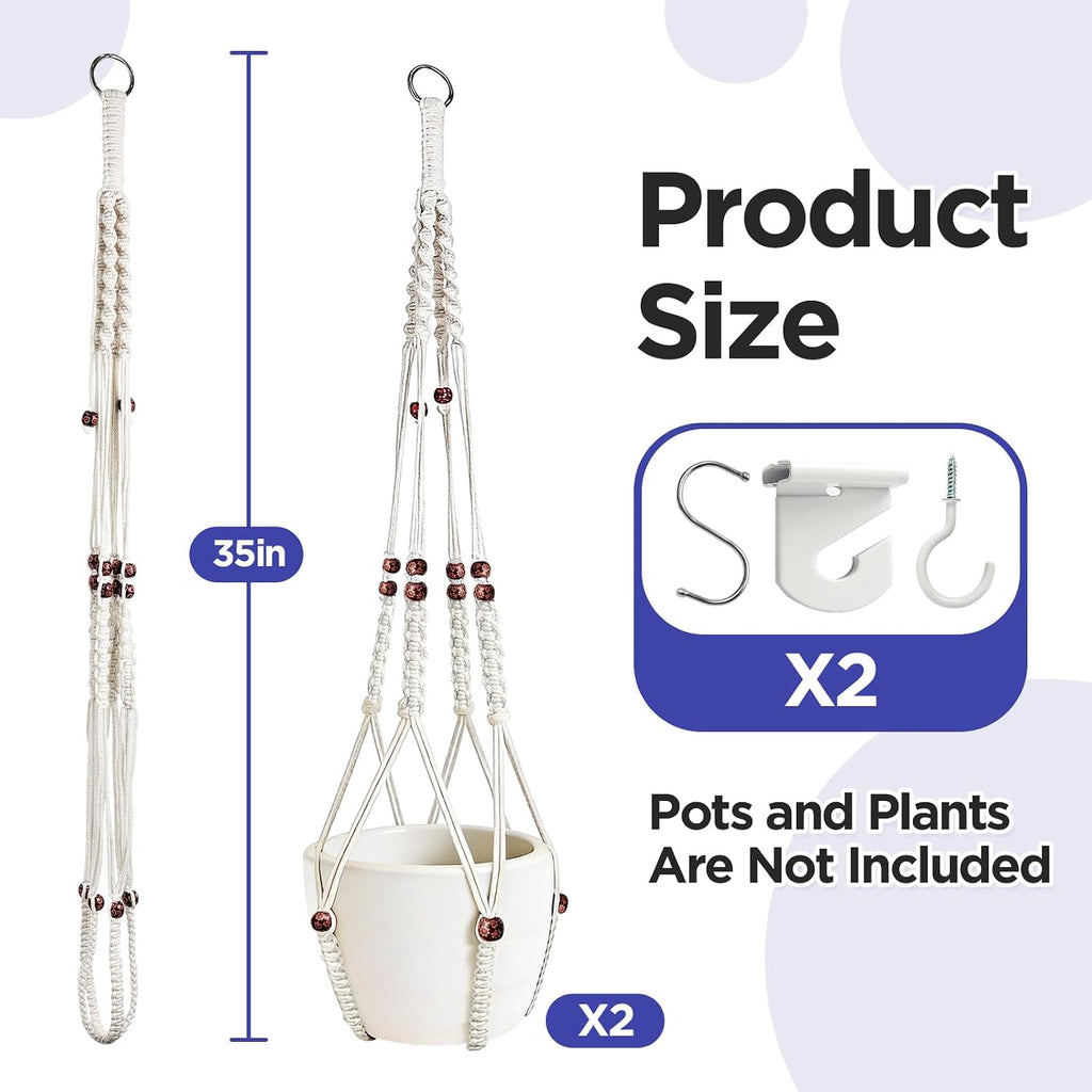 2 Pack Macrame Plant Hanger with Drop Ceiling Hooks