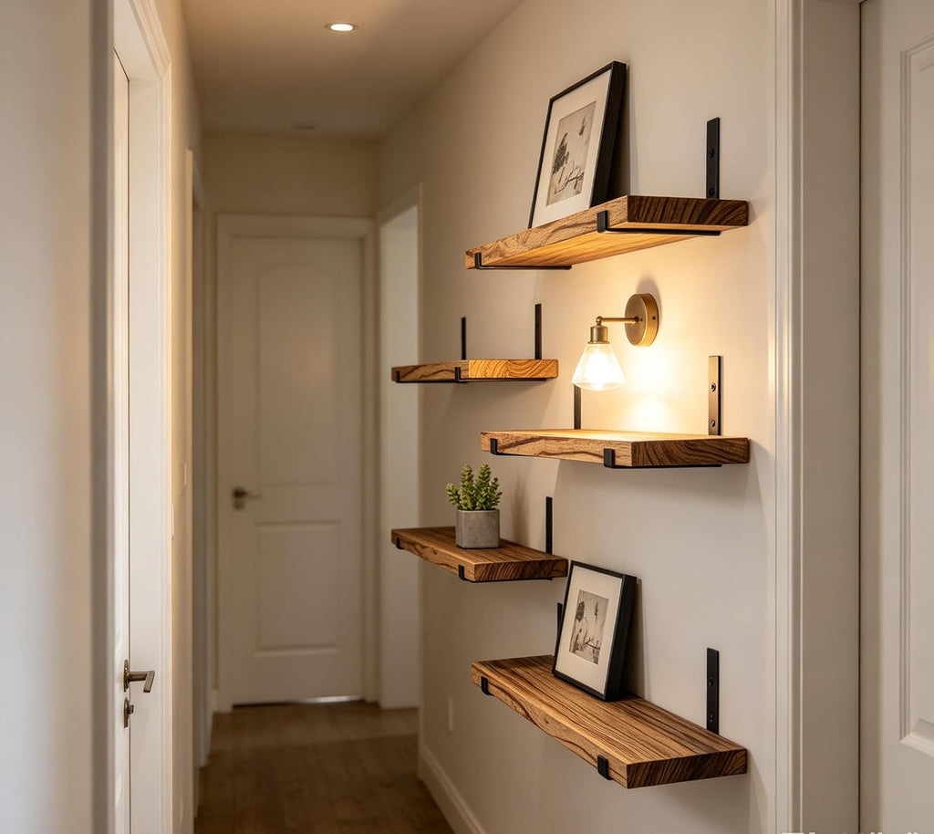 Rustic Wood Floating Shelves Farmhouse Wooden Wall Shelves for Bathroom Bedroom Living Room Kitchen Office Set of 4 Light Brown 17 Inch