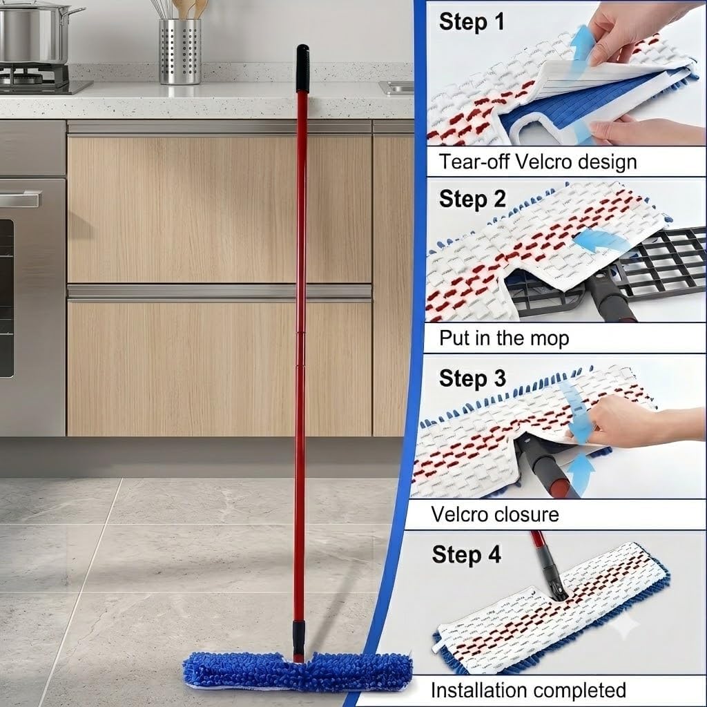 4 Pack Microfiber Flip Mop Refills,Compatible with O-Cedar Double Sided Mop Replace,Replacement Reusable Heads with Microfiber & Chenille for Dry/Wet Use,Machine Washable