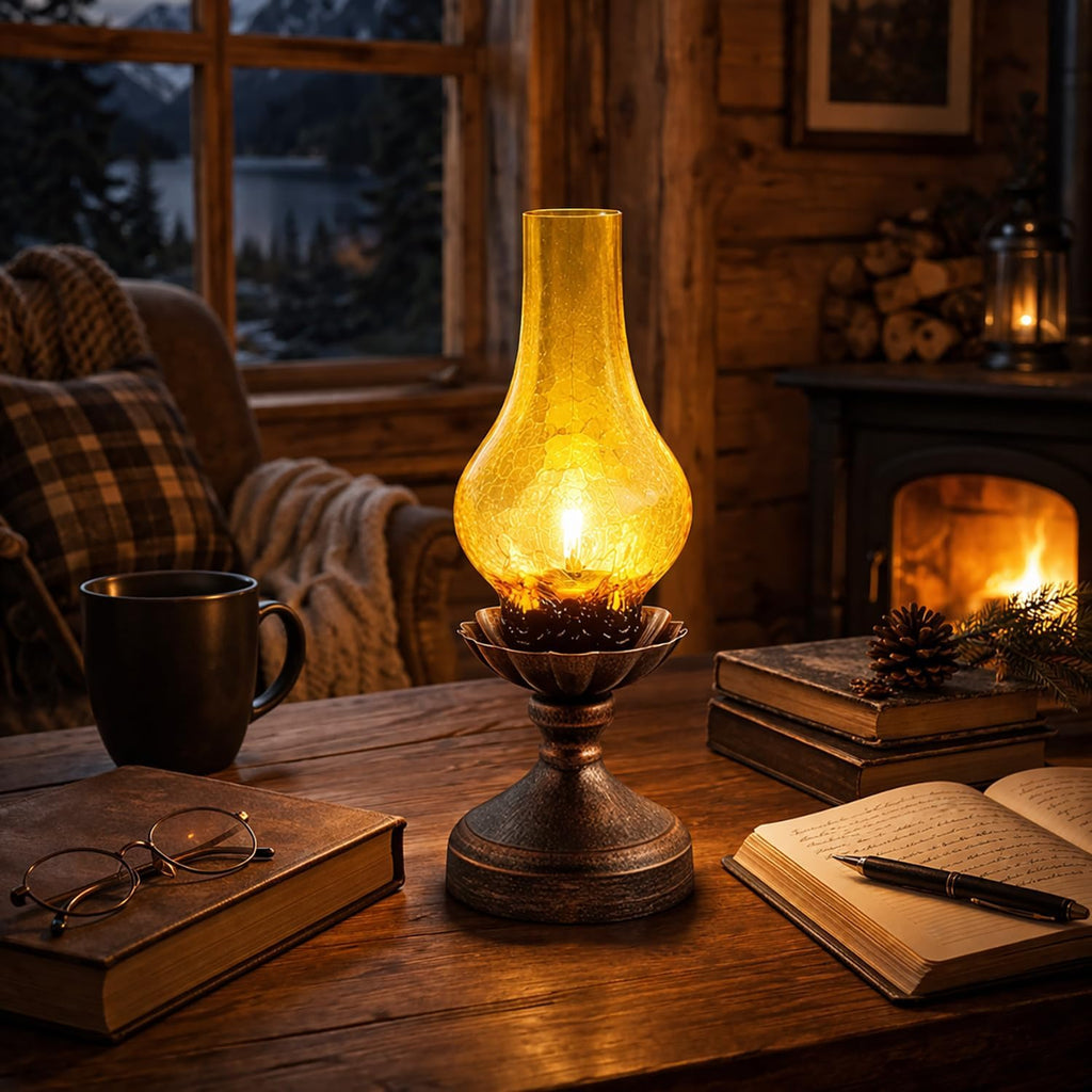 Vintage Table Lamp,Touch Control & 3-Way Dimmable Rustic Retro Farmhouse Bedside Lamp with Amber Glass Shade and LED Bulb for Bedroom, Living Room, Cabin, Office