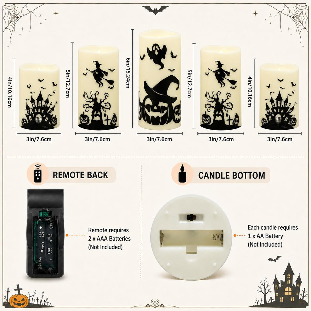 MUMCHASI Halloween Decor, Halloween Flameless Pillar Candles with Remote