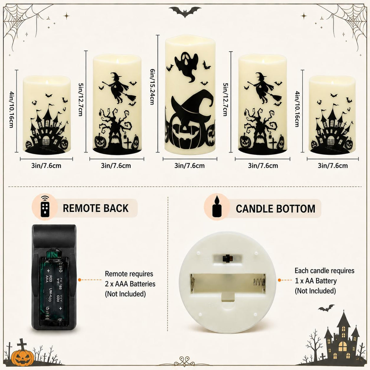 MUMCHASI Halloween Decor, Halloween Flameless Pillar Candles with Remote