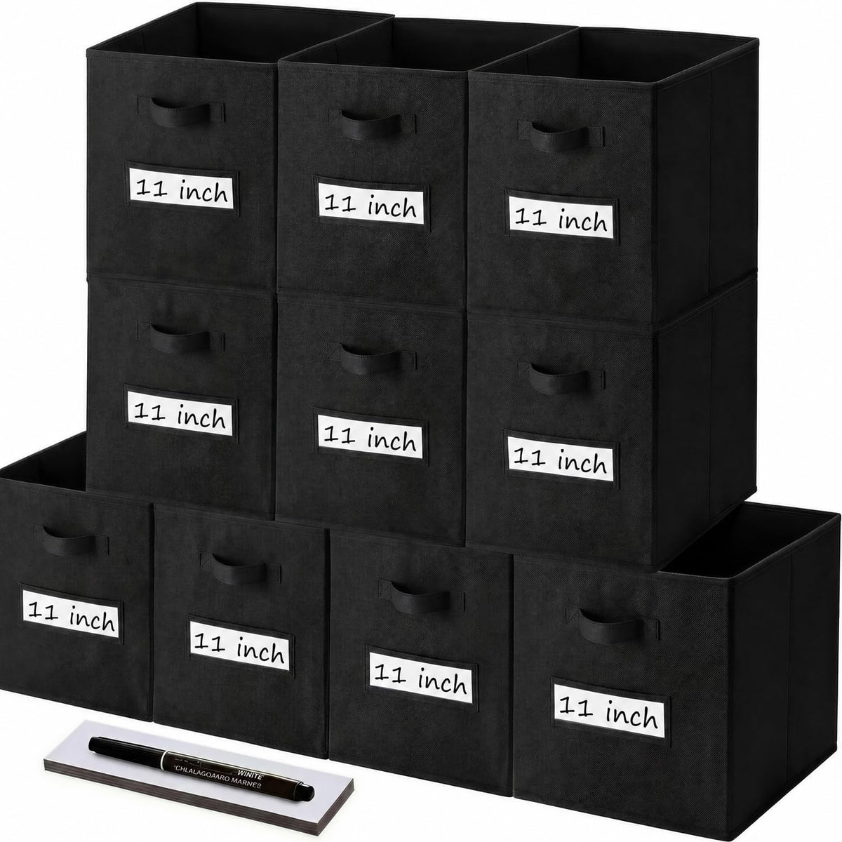 Storage Bins,11" Cube Storage Bin with Labels,10pcs,Black