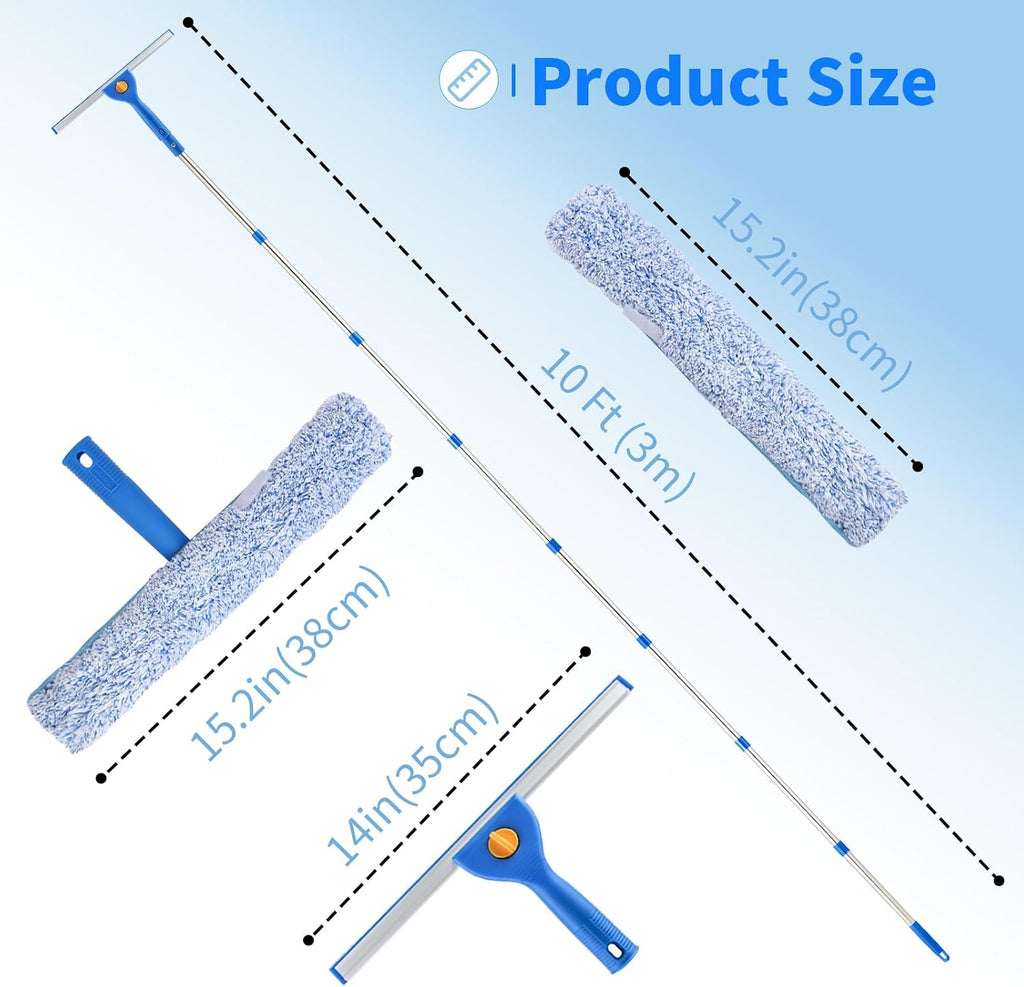 10Ft Window Squeegee with Long Handle, Window Washer for High Windows Glass