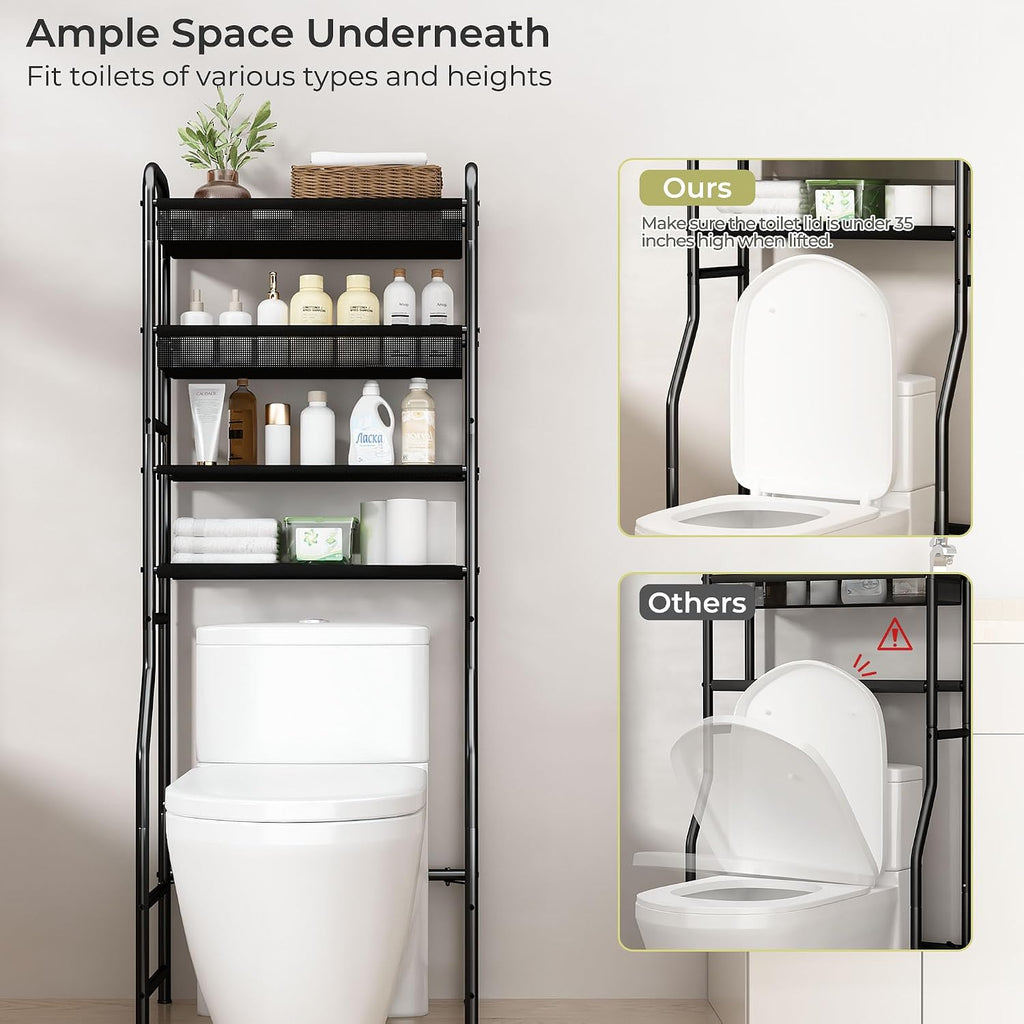 4-Tier Over The Toilet Storage Shelf, Bathroom Over Toilet Organizer