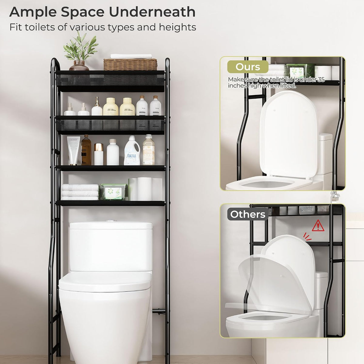4-Tier Over The Toilet Storage Shelf, Bathroom Over Toilet Organizer