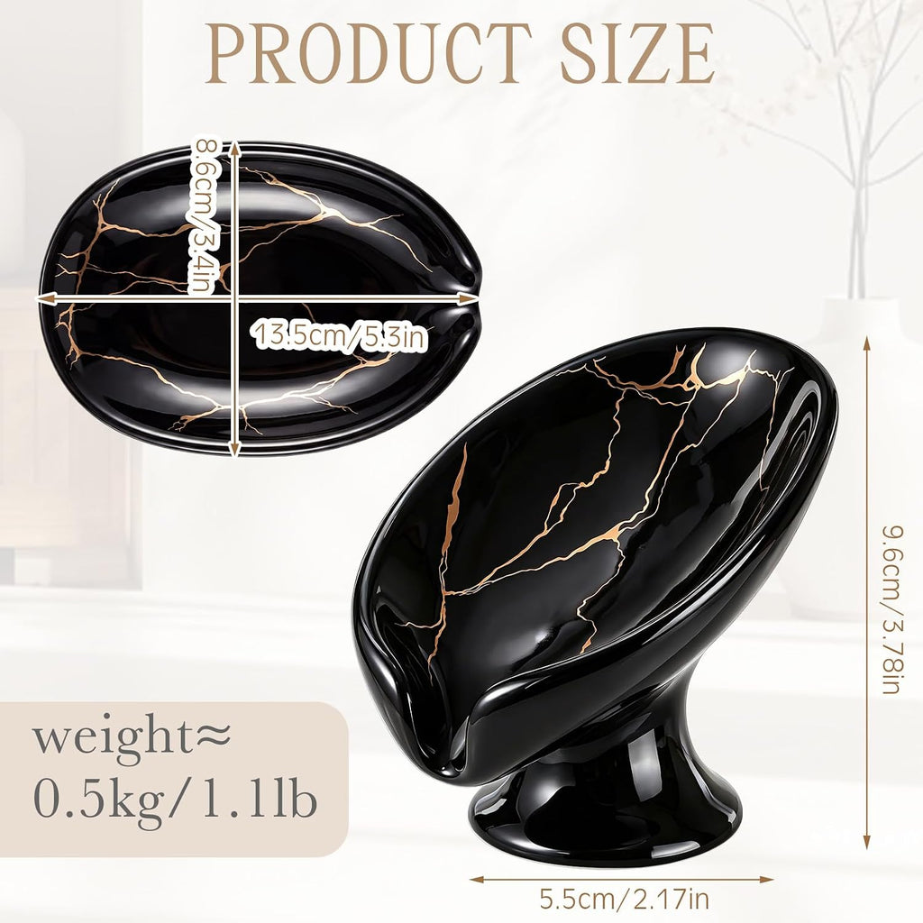 2 Pack Ceramic Soap Bar Holder Leaf Shaped Soap Dish, White Black