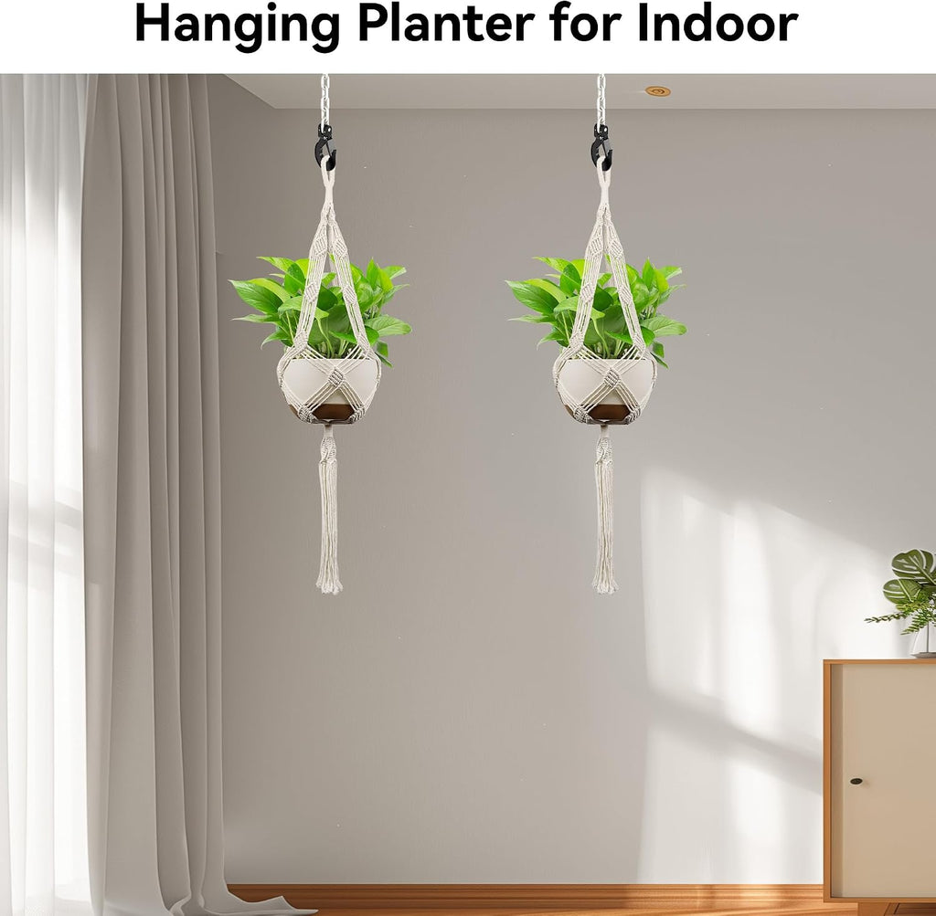 USLAI Macrame Plant Hanger, for Up to 12 Inch Pots, 42 Inch, Ivory, 2 Pack