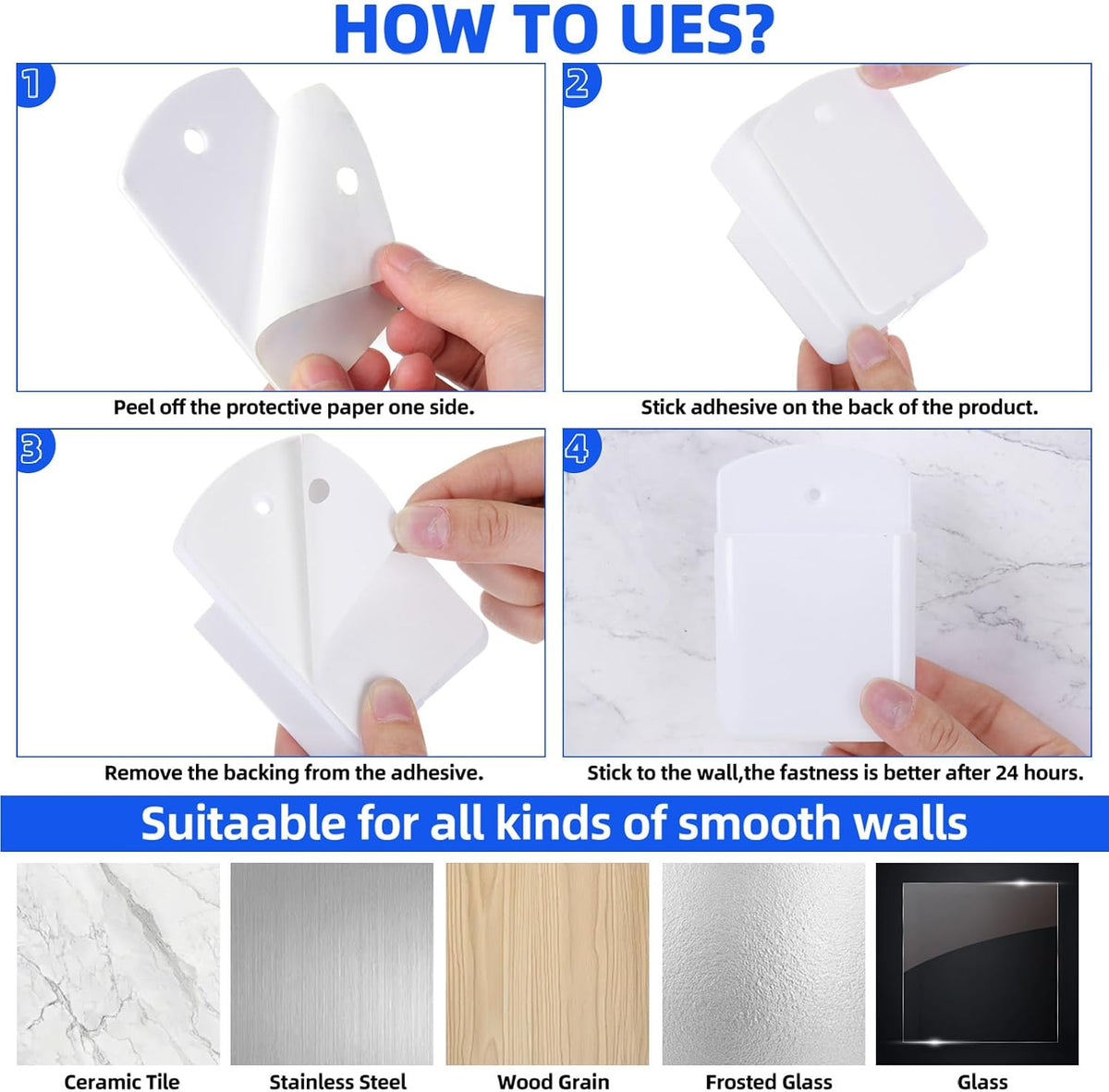 Leinuosen 6 Pcs Remote Control Holder Wall Mount Self Adhesive TV Controller Holder White TV Remote Organizer Wall Pen Organizer for Home Office School Storage Accessories