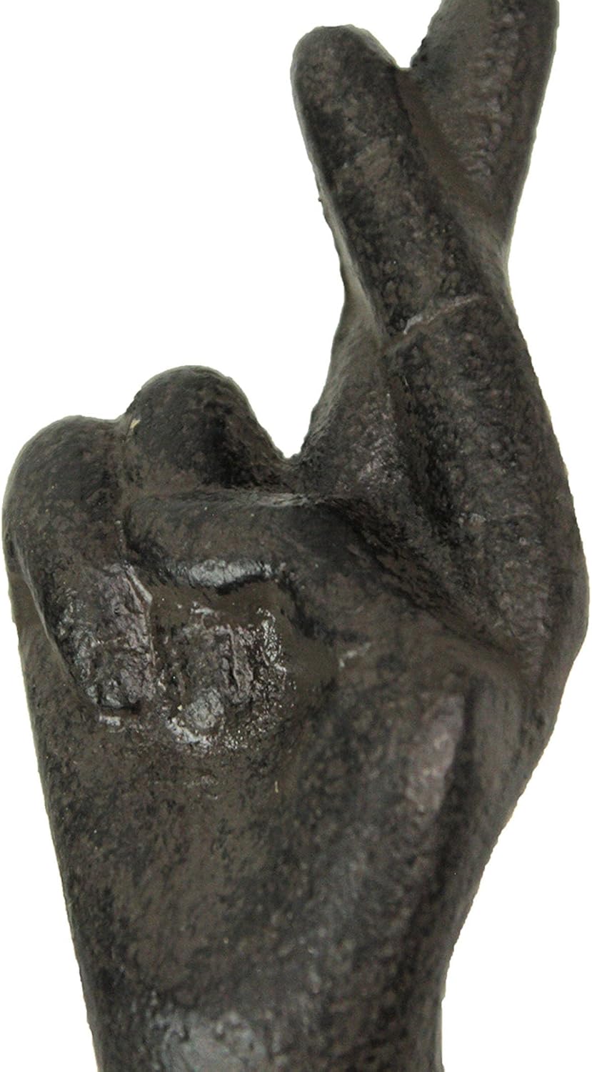 Zeckos Set of 6 Hand Gesture Wall Hooks, Black Distressed Cast Iron, 4 Inch