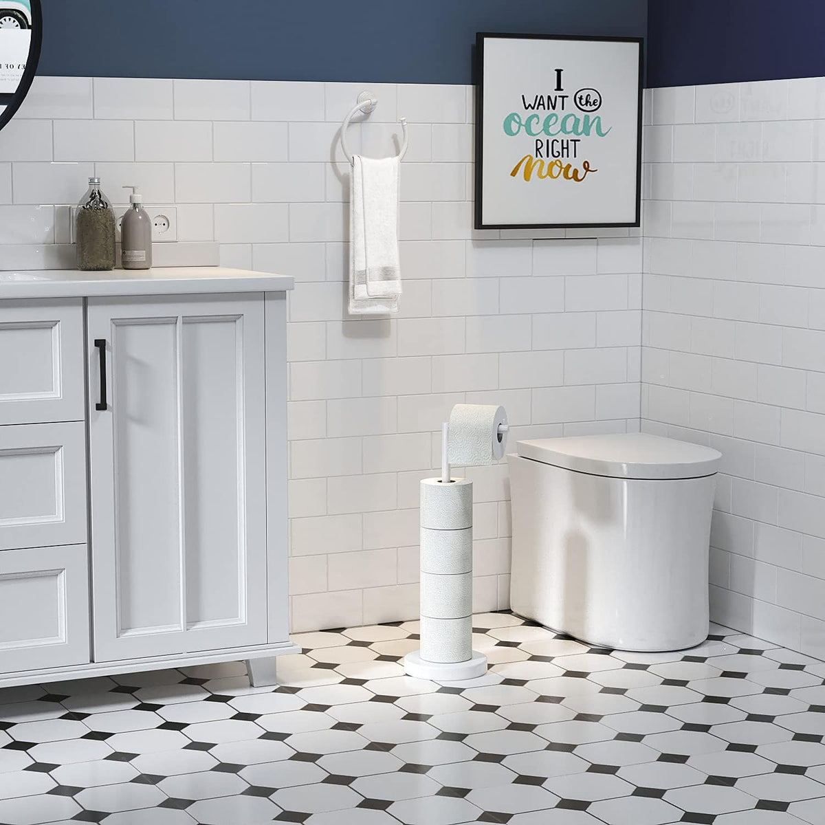 MARMOLUX ACC Free Standing Toilet Paper Holder Stand, White