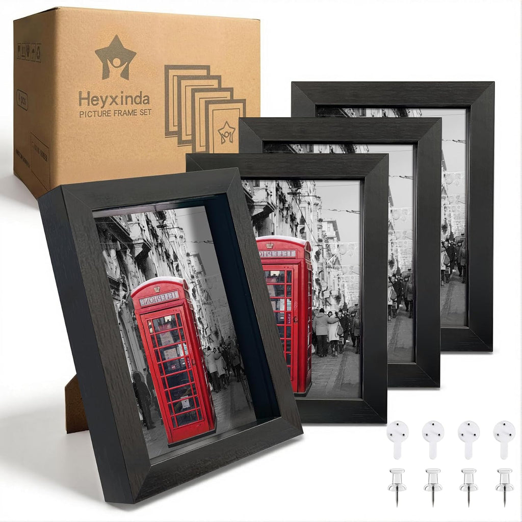 5x7 Shadow Box Picture Frame, 4-Pack Linen Back, Keepsake, Black