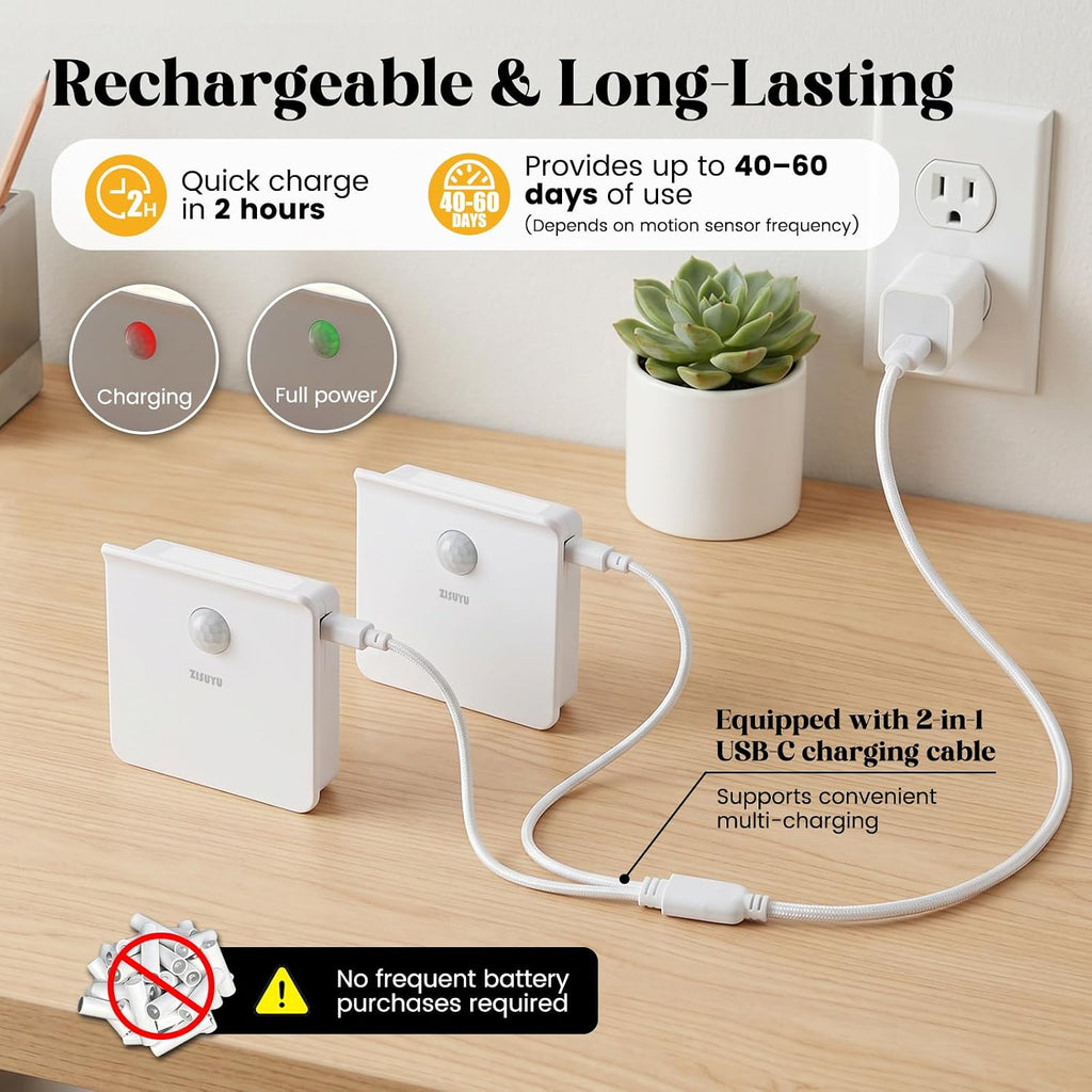 ZISUYU Rechargeable Motion Sensor LED Night Light, Step Light, 3000K Warm