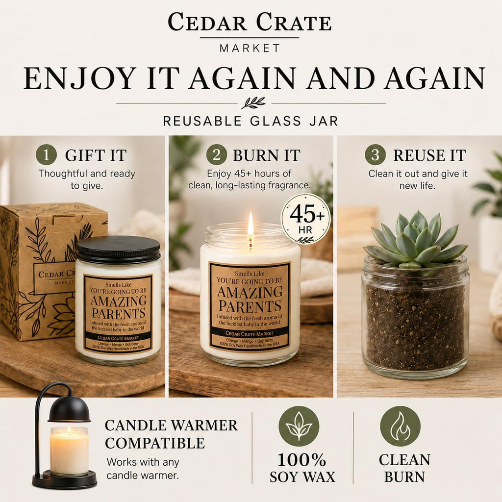 Expectant Parents Gifts - Baby Congratulations Candle - 100% Soy Wax