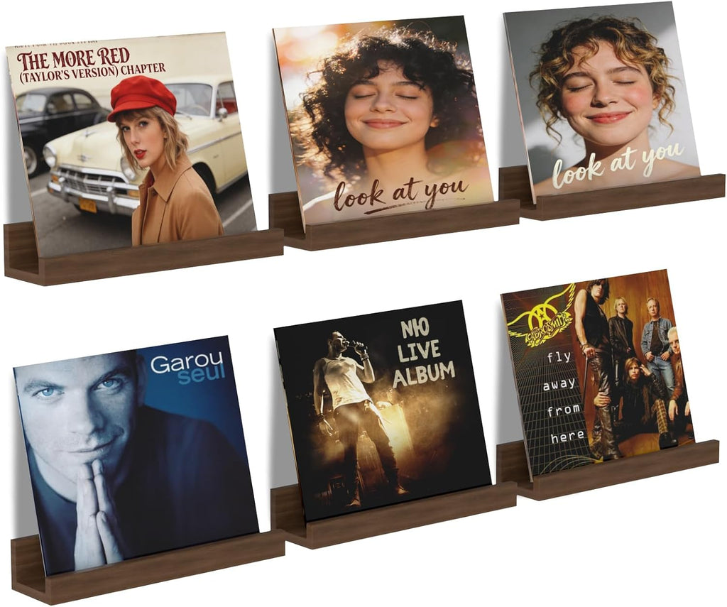 NEEKFOX Vinyl Record Shelf Wall Mount, 12 inch Album Record Holder Display Rack, 6 Pack Wood Floating Shelves for Wall Decor, Album Shelves, Kids Bookshelf, Magazine Rack