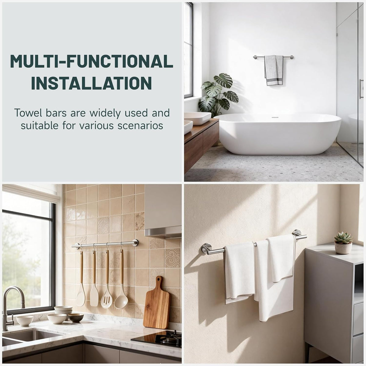 24 Inch Towel Rack for Bathroom, Brushed Nickel