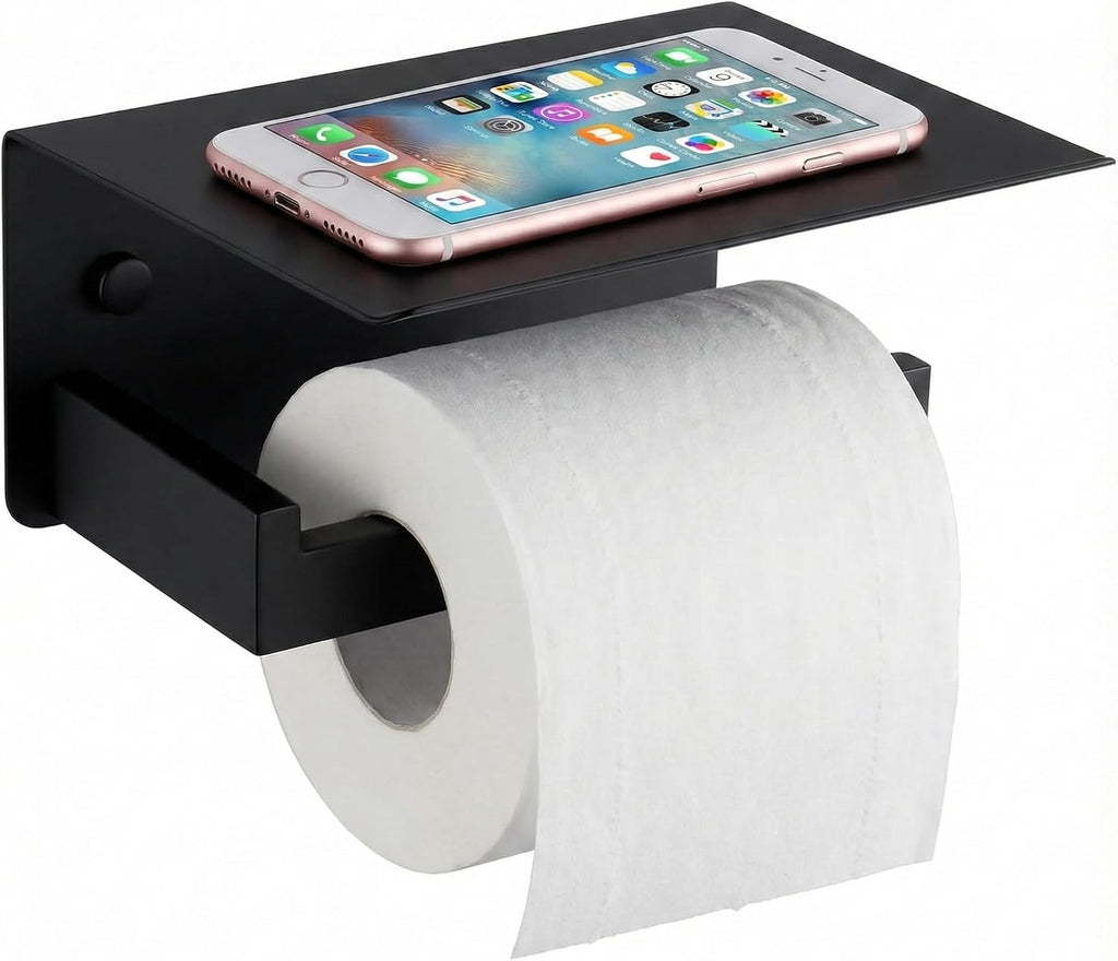 Toilet Paper Holder with Phone Shelf, Matte Black