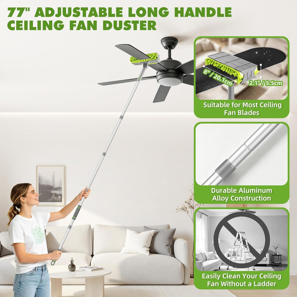 Ceiling Fan Cleaner Duster with 6 Ft/77'' Extendable Handle
