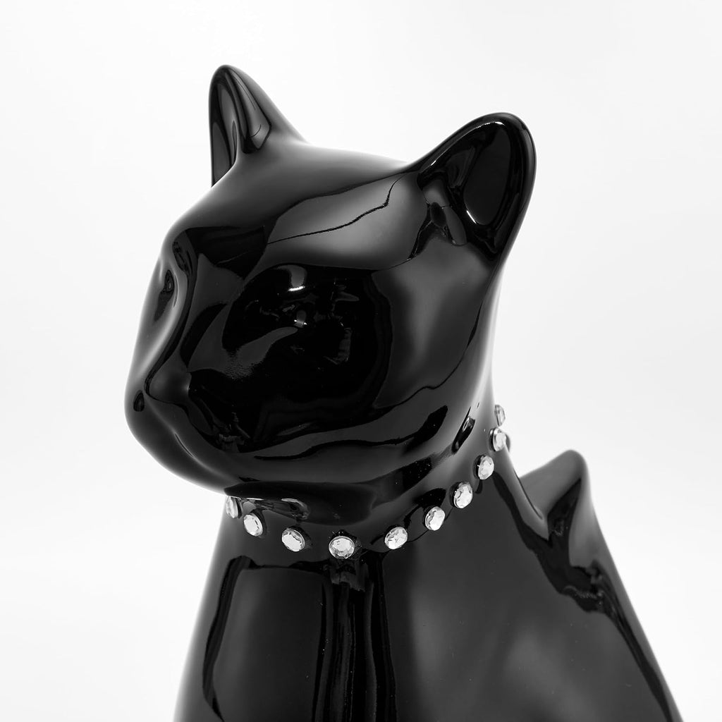 Cat Toilet Brush Holder with 2 Brushes, Ceramic Feline Design Wide-Mouth Storage, Black Toilet Brush Set Freestanding for Bathroom Floor, Easy-Clean Decorative Cat Lover Gift (Black)