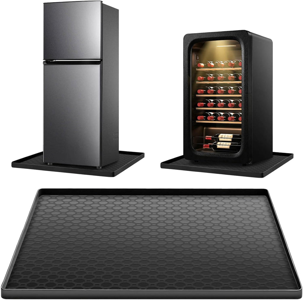 Mini Fridge Silicone Mats, 19.7"x19.7" Fridge Drip Pan with Raised Edges, Non-Slip Silicone Drip Tray Mat for Refrigerators, Wine Cooler, Washer Machines, Cabinet Carpets, Dryer, Dishwasher Black