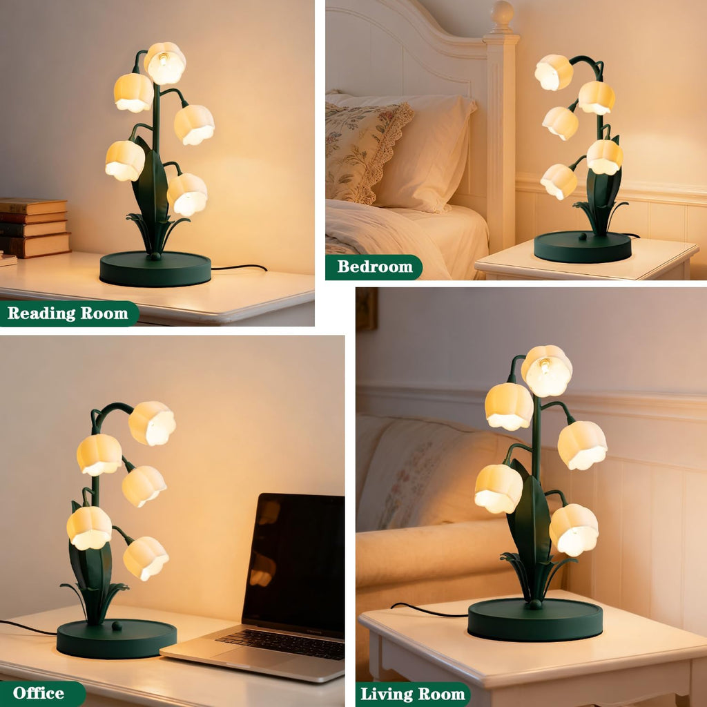 WERFOP Vintage Lily of the Valley Flower Table Lamp