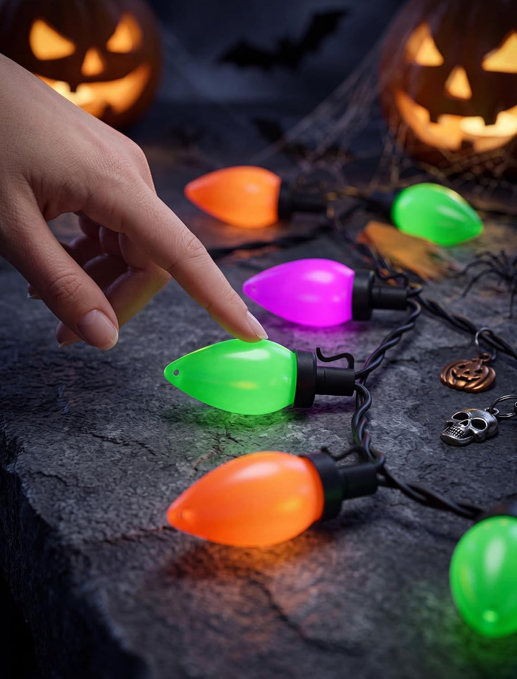 SUNSGNE 26FT 50 LED C9 Halloween String Lights, Orange Green Purple Bulbs