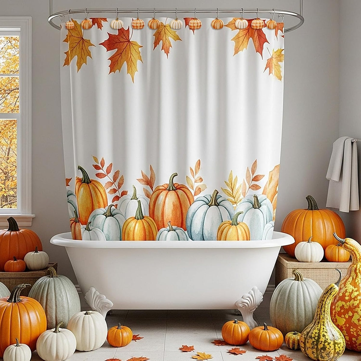 Colingmill 12 Pcs Fall Pumpkin Shower Curtain Hooks for Fall Bathroom Decor