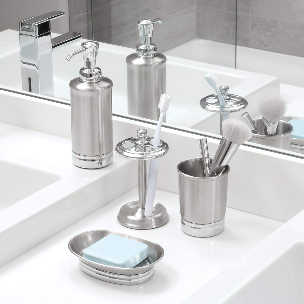 iDesign Steel Divided Toothbrush Holder Stand, 3.25" x 3.25" x 5.75"