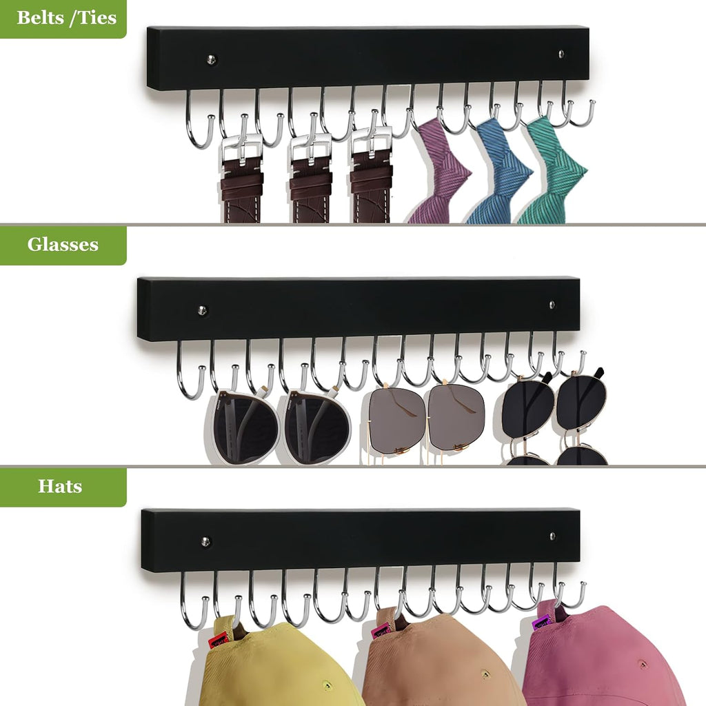 2-Pack Necklace Holder Wall-Mounted Wooden Jewelry Organizer with 28 Hooks