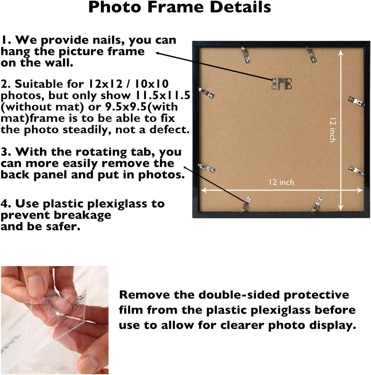 JCJMY 12x12 Picture Frame Set of 3 Black with 10x10 Mat for 30 x 30cm Diamond Art Painting, Display Photo 12 x 12 Without Mat, Wall Hanging Large Frame with Plexiglass, 3 Pack