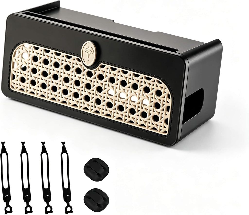 Faux Rattan Cable Management Box, Decorative Power Strip Cover