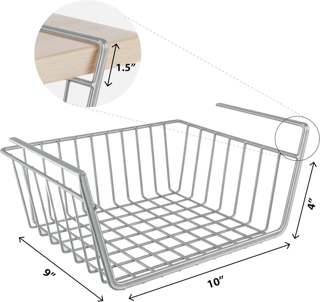 DecorRack Under Shelf Wire Baskets, Space-Saving Organizer, Silver (2 Pack)