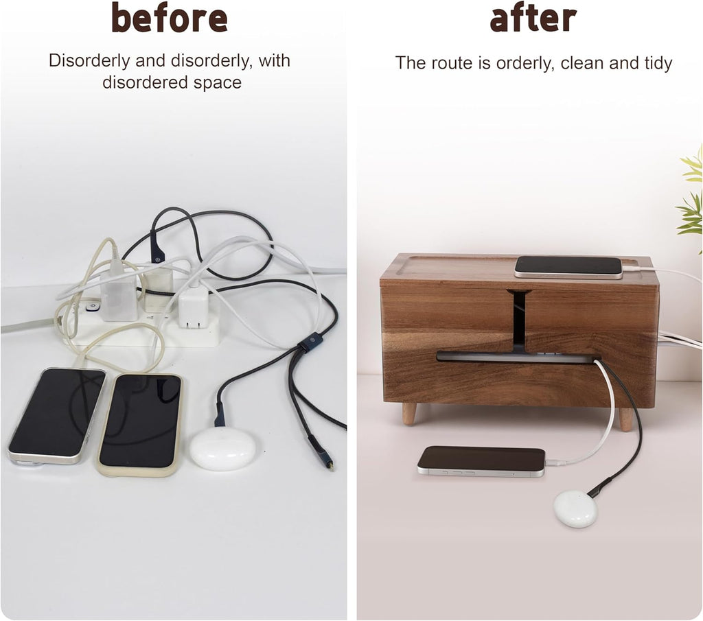 Brown Wood Large Cable Management Box for Power Strip and Cord Hideaway