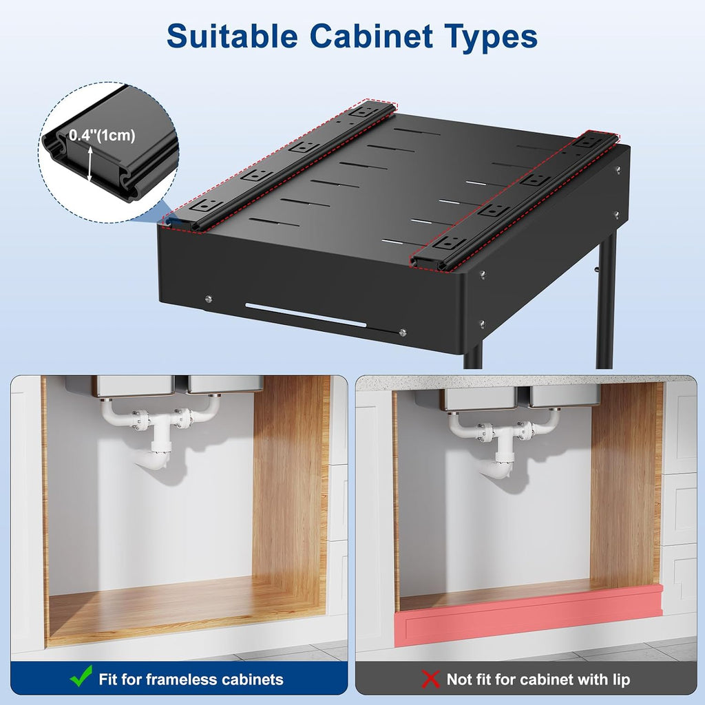 Insputer 2 Pack Under Sink Organizer, 2 Tier Under Cabinet Storage Expandable Width 9.8"-15" & Height Adjustable, Thickened Pull Out Shelf for Bathroom, Kitchen, Laundry, Pantry(Black)