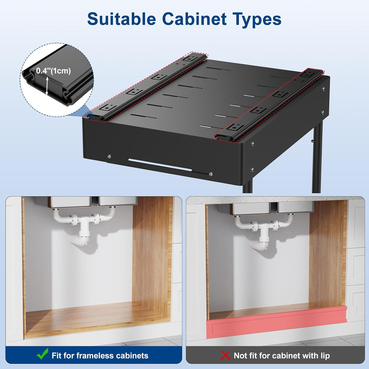 Insputer 2 Pack Under Sink Organizer, 2 Tier Under Cabinet Storage Expandable Width 9.8"-15" & Height Adjustable, Thickened Pull Out Shelf for Bathroom, Kitchen, Laundry, Pantry(Black)