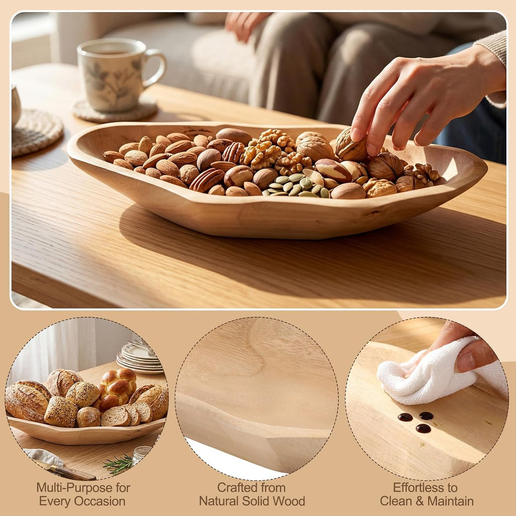 Christmas Wooden Dough Bowl for Decors, 16'' Hand Carved Wood Dough Bowl