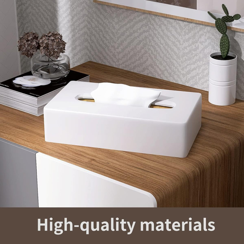 Y-in Hand Tissue Box Cover, Rectangular White Wall Mounted Facial Paper Holder Dispenser, Prefert for Storage on Bathroom Vanity, Kitchen, Night Stand, Countertops Office and Car.