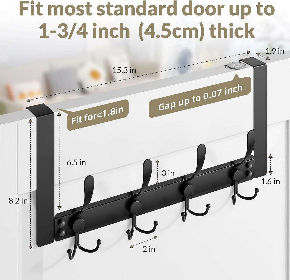 Heavy Duty Over The Door Towel Rack for Bathroom, Black Door Towel Hanger