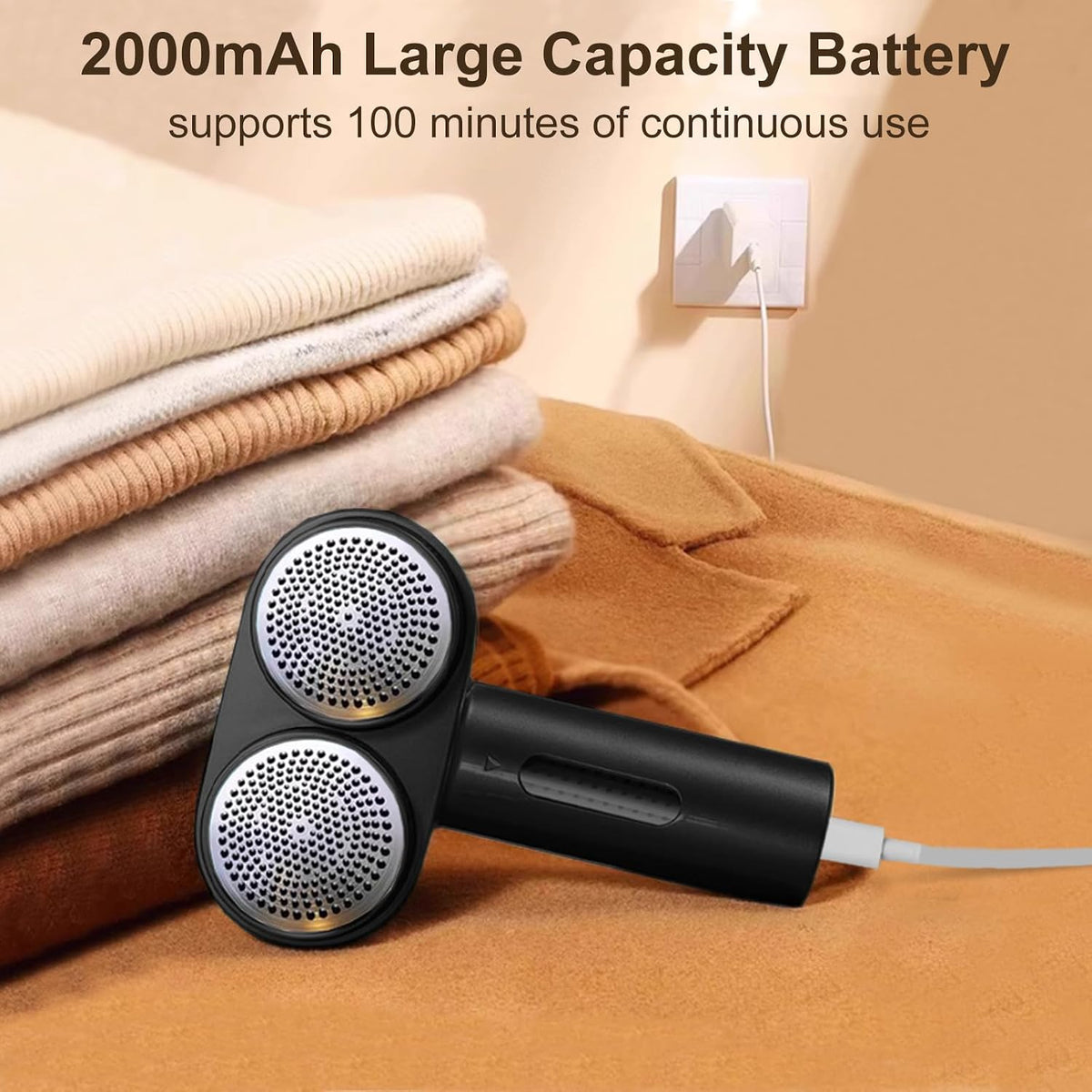 Fabric Shaver, Dual Motor Electric Lint Shaver for Clothes, 6 Blades, Black