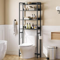 MAHANCRIS Over The Toilet Storage Rack, 4 Tier Bathroom Organizer Over Toilet, Freestanding Space Saver Toilet Stand with 2 Hooks, Bathroom Storage Shelf, Easy to Assemble, Black TSHB0401