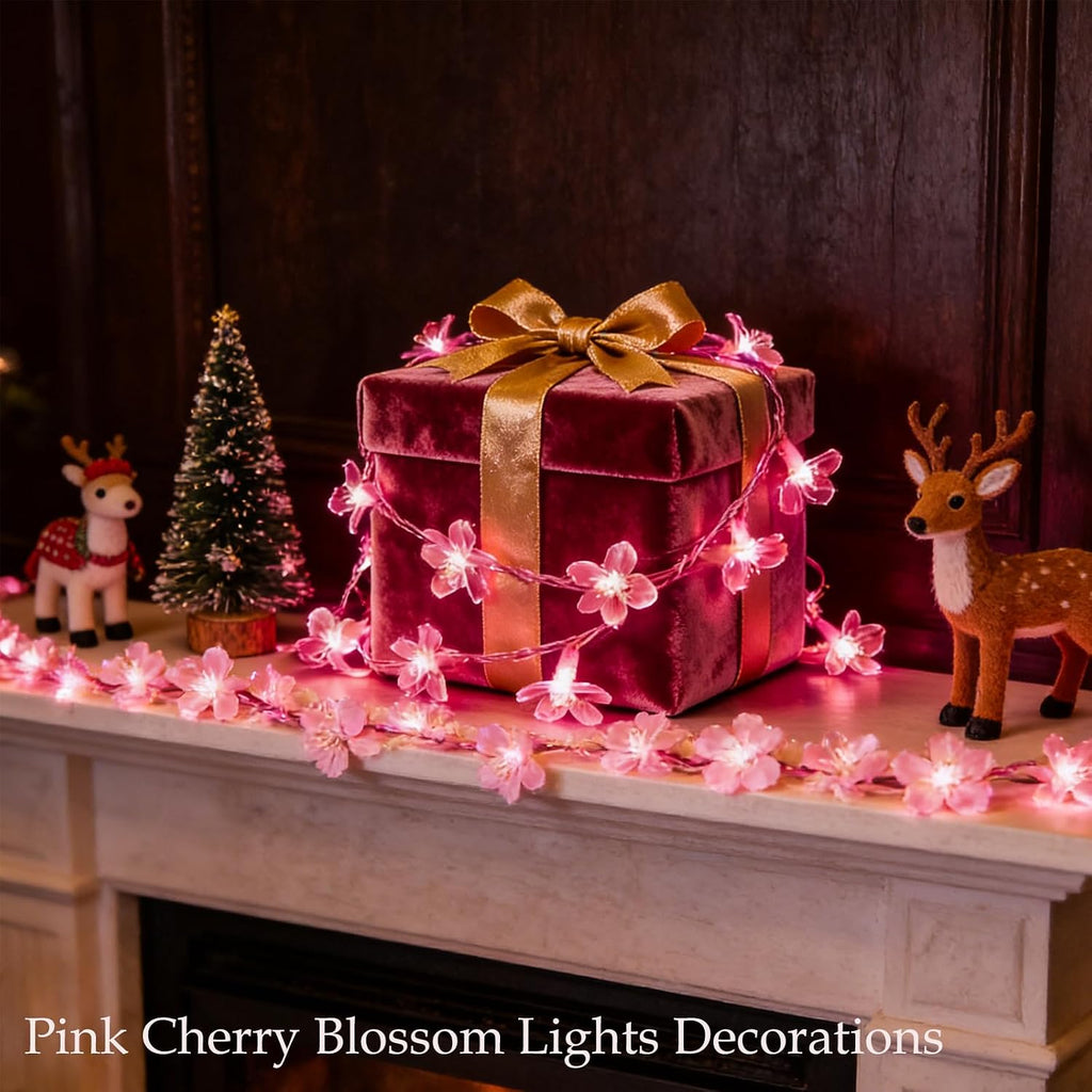 33ft 100 LED Plug in Pink Fairy Flower Holiday String Lights for Dorm Decor