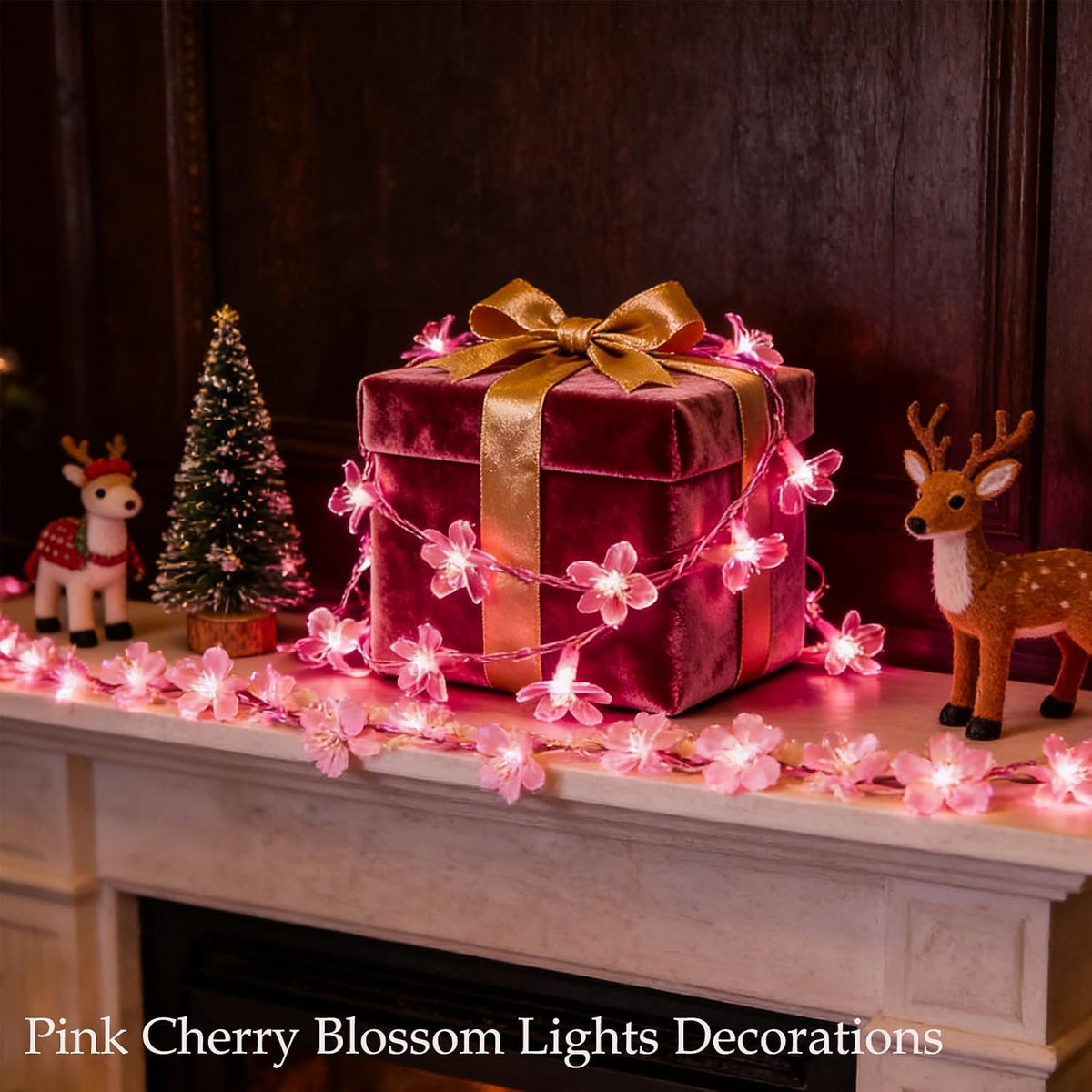 33ft 100 LED Plug in Pink Fairy Flower Holiday String Lights for Dorm Decor