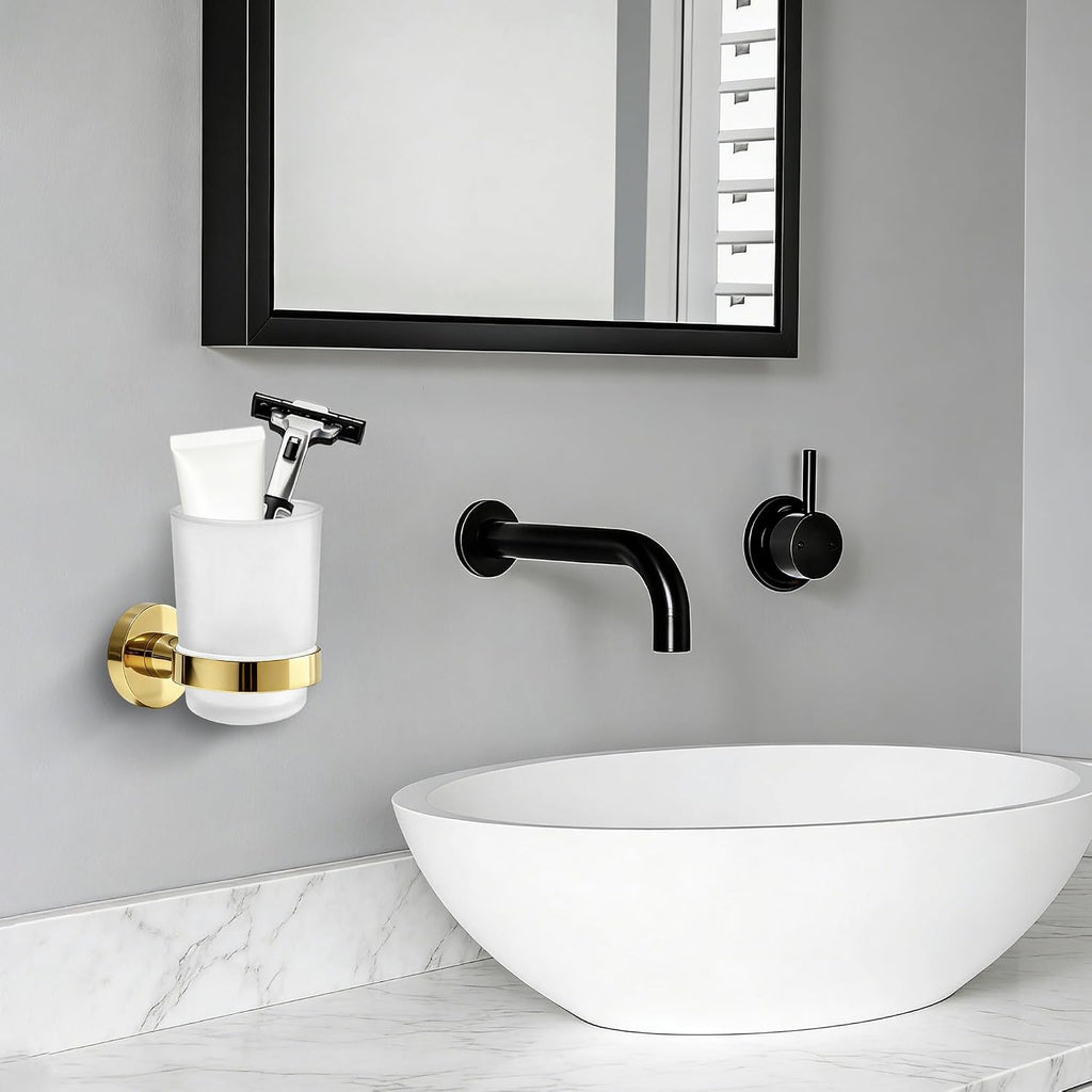 Toothbrush Holder with Frosted Glass Cup-Gold